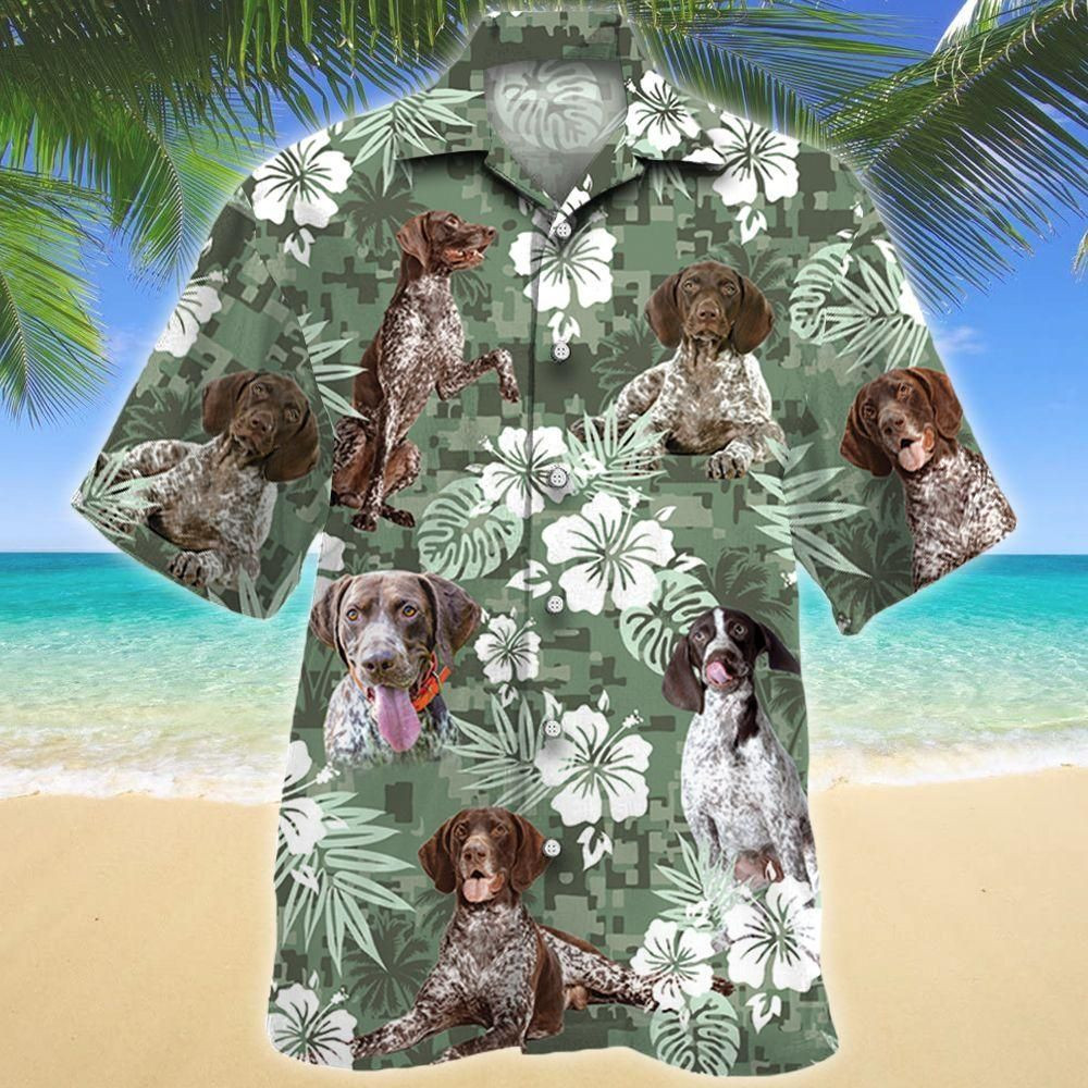 German Shorthaired Pointer Dog Lovers Green Camouflage Aloha Hawaiian Shirt Colorful Short Sleeve Summer Beach Casual Shirt