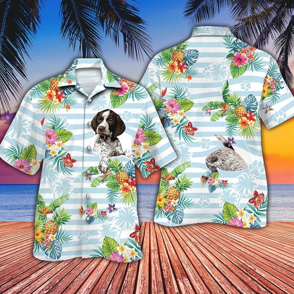 German Shorthaired Pointer Dog Lovers Striped Aloha Hawaiian Shirt Colorful Short Sleeve Summer Beach Casual Shirt For Men And Women