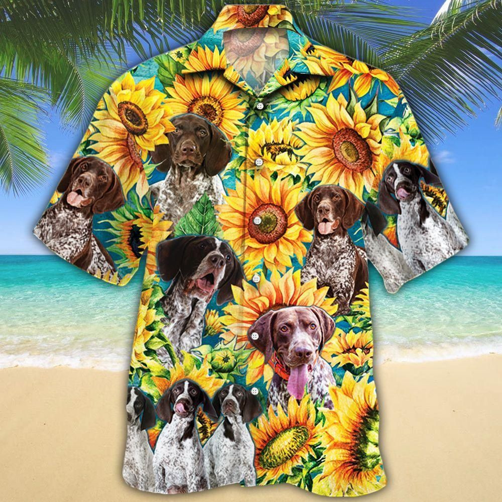 German Shorthaired Pointer Dog Lovers Sunflower Watercolor Aloha Hawaiian Shirt Colorful Short Sleeve Summer Beach Casual Shirt For Men And Women