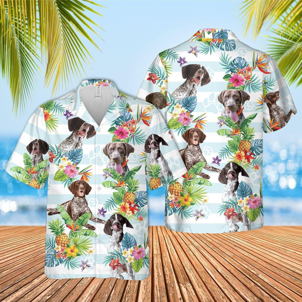 German Shorthaired Pointer Dog Tropical Flower Aloha Hawaiian Shirt Colorful Short Sleeve Summer Beach Casual Shirt For Men And Women