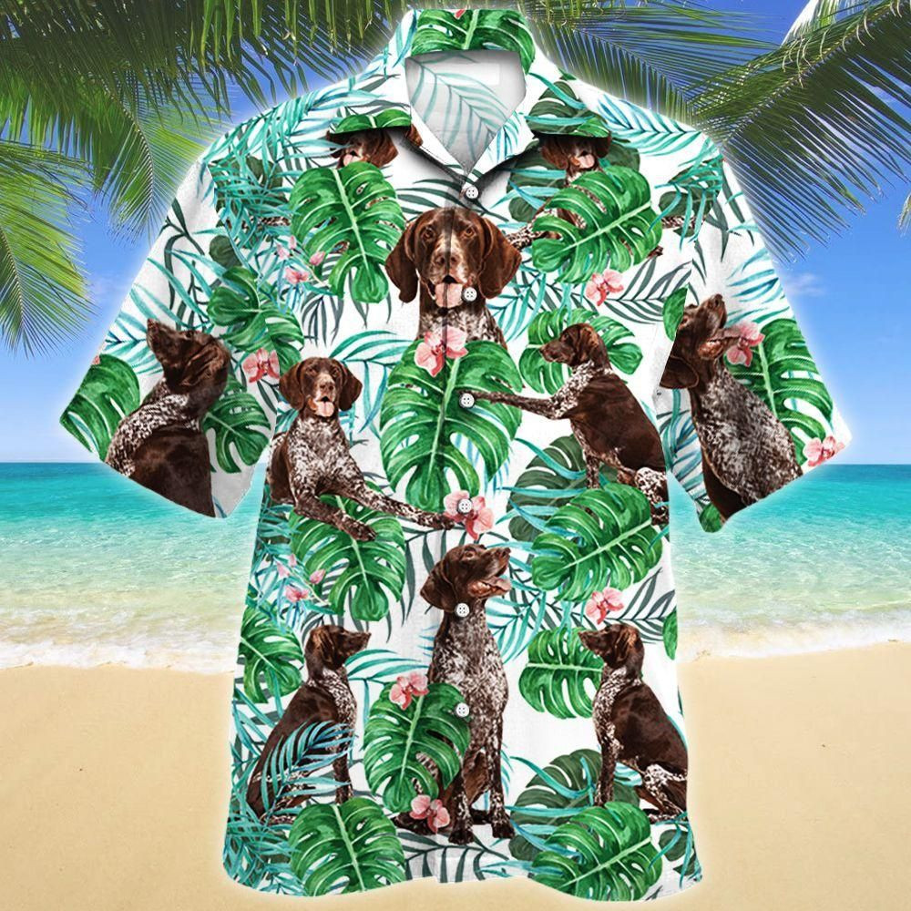 German Shorthaired Pointer Dog Tropical Plant Aloha Hawaiian Shirt Colorful Short Sleeve Summer Beach Casual Shirt For Men And Women