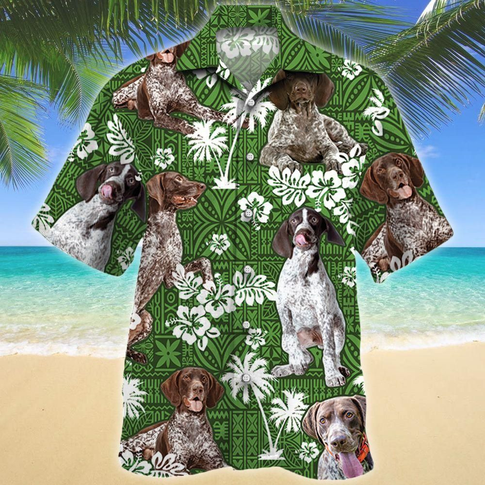 German Shorthaired Pointer Green Tribal Aloha Hawaiian Shirt Colorful Short Sleeve Summer Beach Casual Shirt For Men And Women