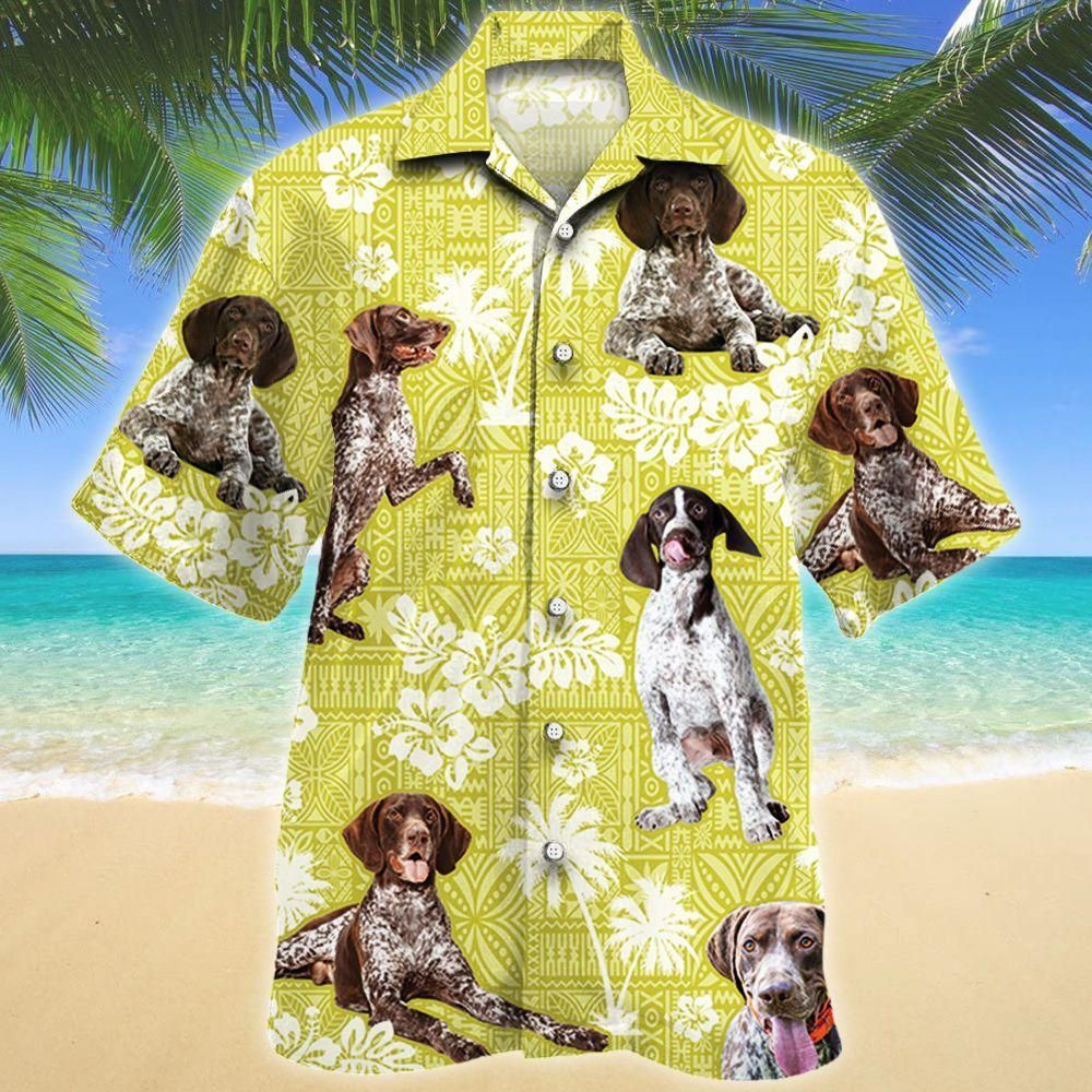 German Shorthaired Pointer Yellow Tribal Aloha Hawaiian Shirt Colorful Short Sleeve Summer Beach Casual Shirt For Men And Women