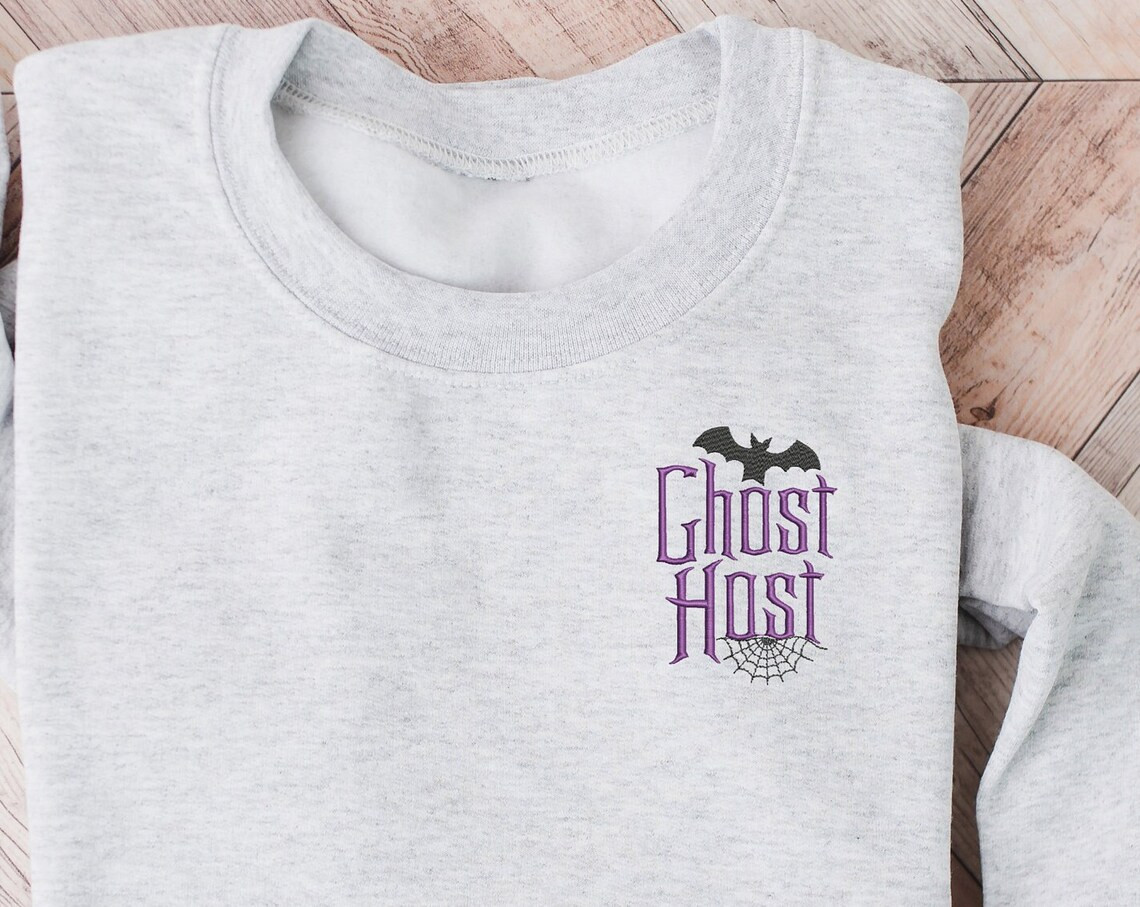 Ghost Host Embroidered Crewneck Disney Embroidered Sweatshirt Haunted Mansion Crewneck Disney Sweatshirt Womens Disney Crewneck