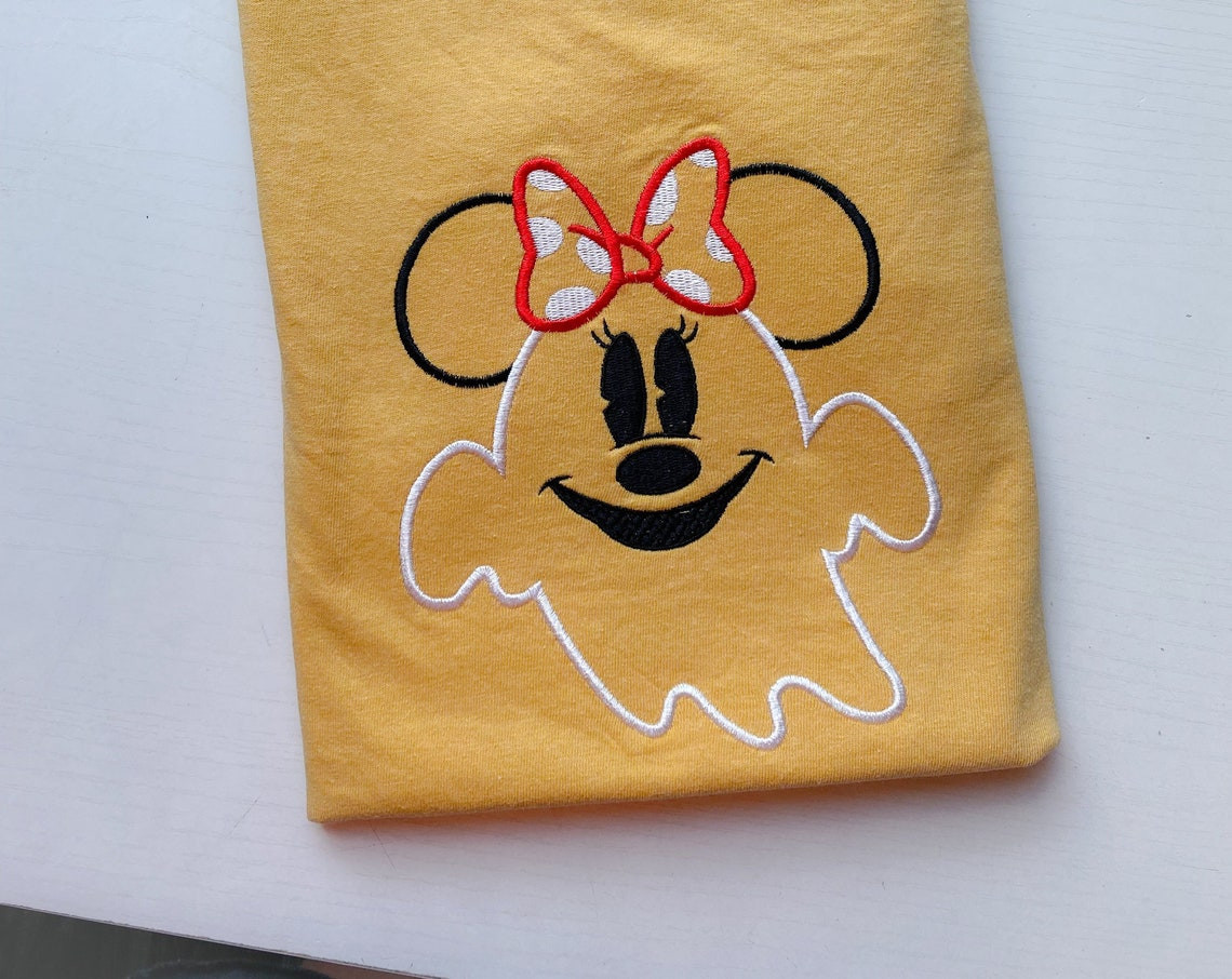 Ghost Minnie Embroidered Shirt Disney Halloween Embroidered Shirt Mnsshp Shirt