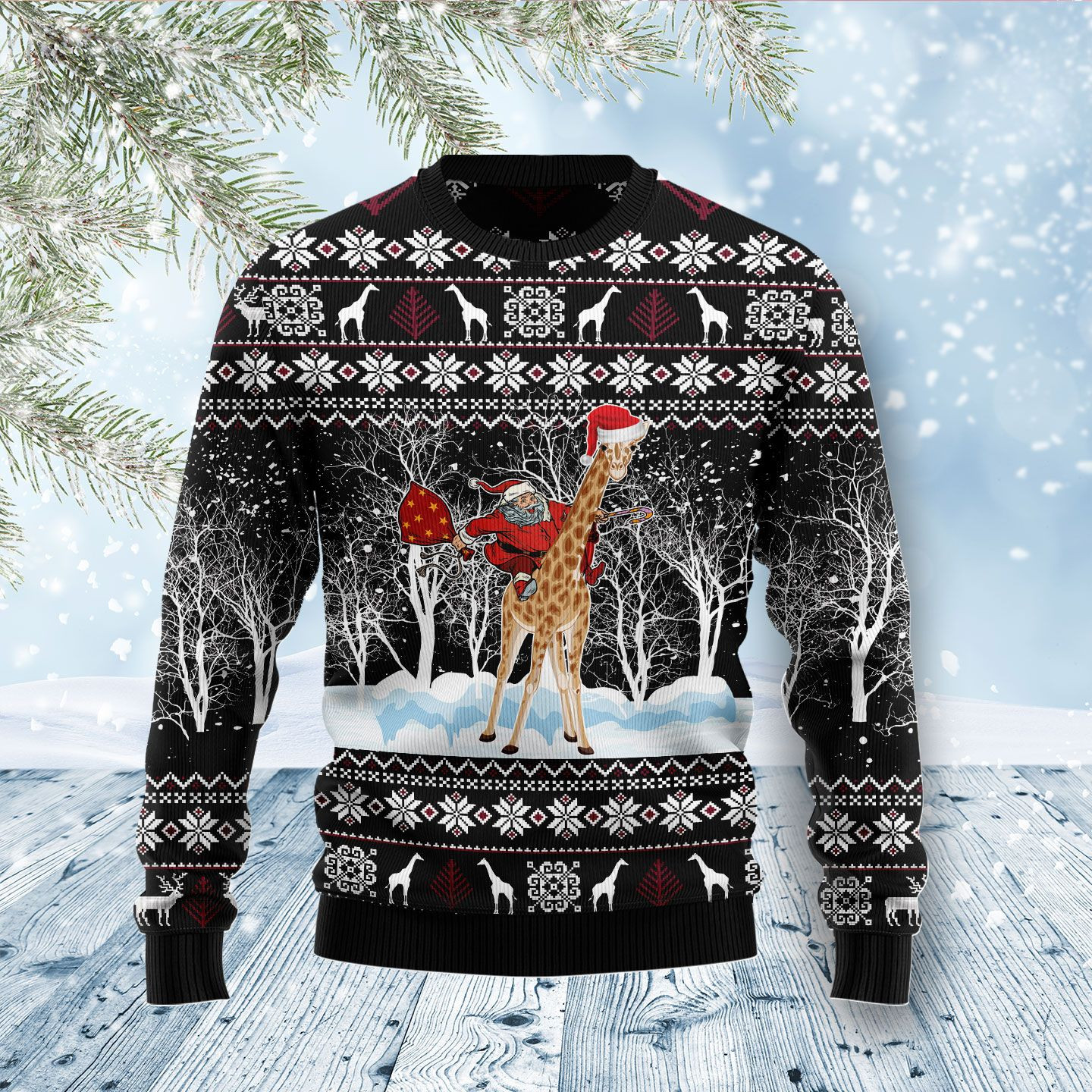Giraffe And Santa Ugly Christmas Sweater Ugly Sweater For Men Women