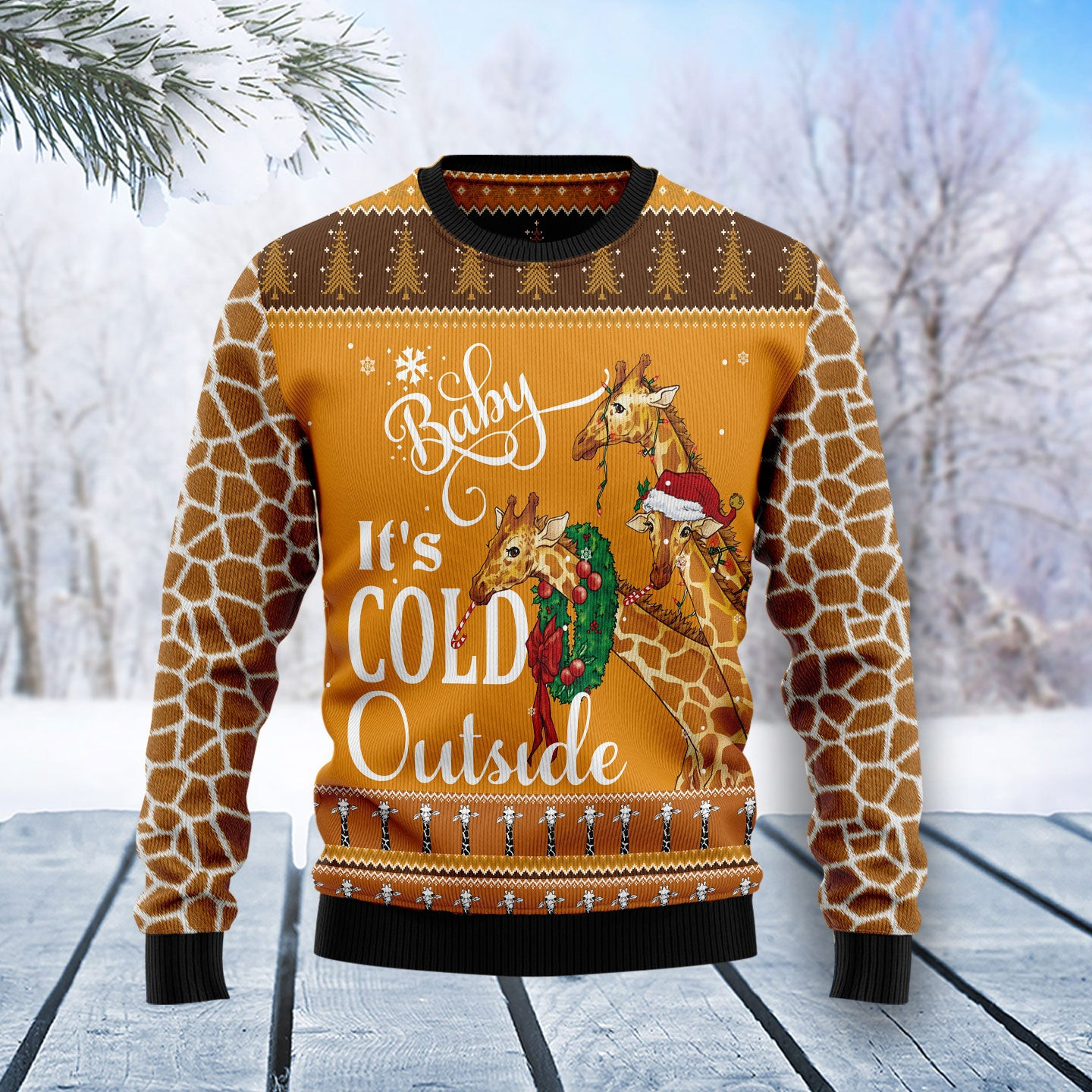 Giraffe Baby Its Cold Outside Ugly Christmas Sweater