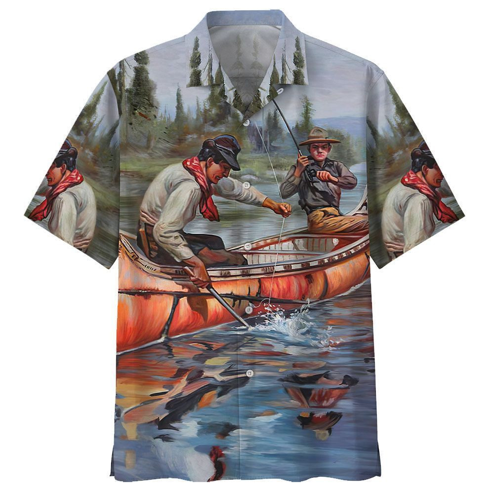Go Fishing Canoeing Aloha Hawaiian Shirt Colorful Short Sleeve Summer Beach Casual Shirt For Men And Women