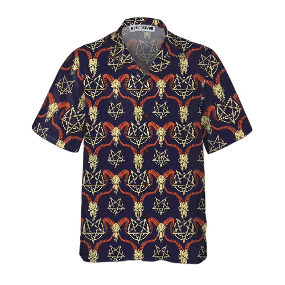 Goat Head Satanic Hawaiian Shirt Funny Goat Shirt For Adults Goat Print Shirt