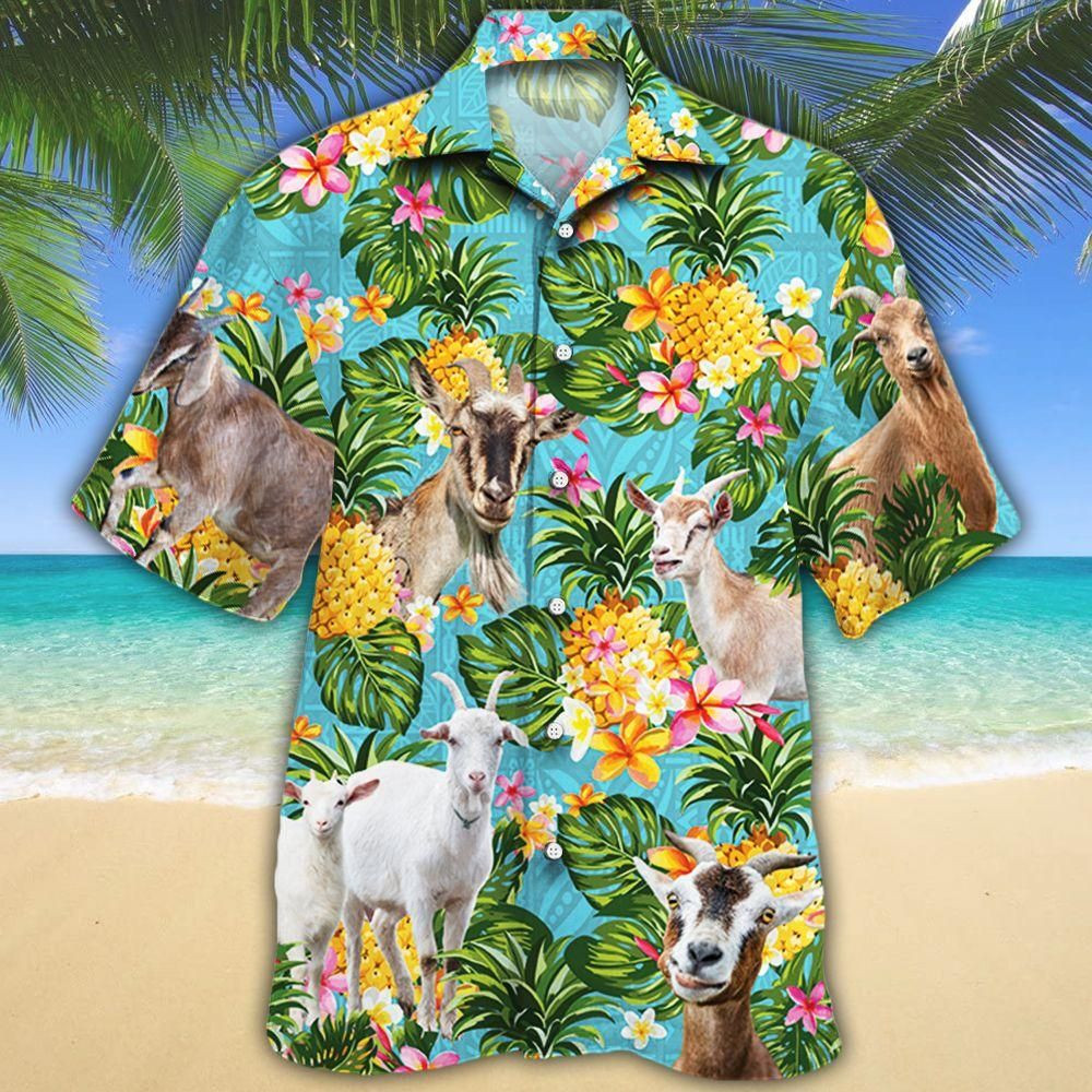 Goat Lovers Pineapple Aloha Hawaiian Shirt Colorful Short Sleeve Summer Beach Casual Shirt For Men And Women