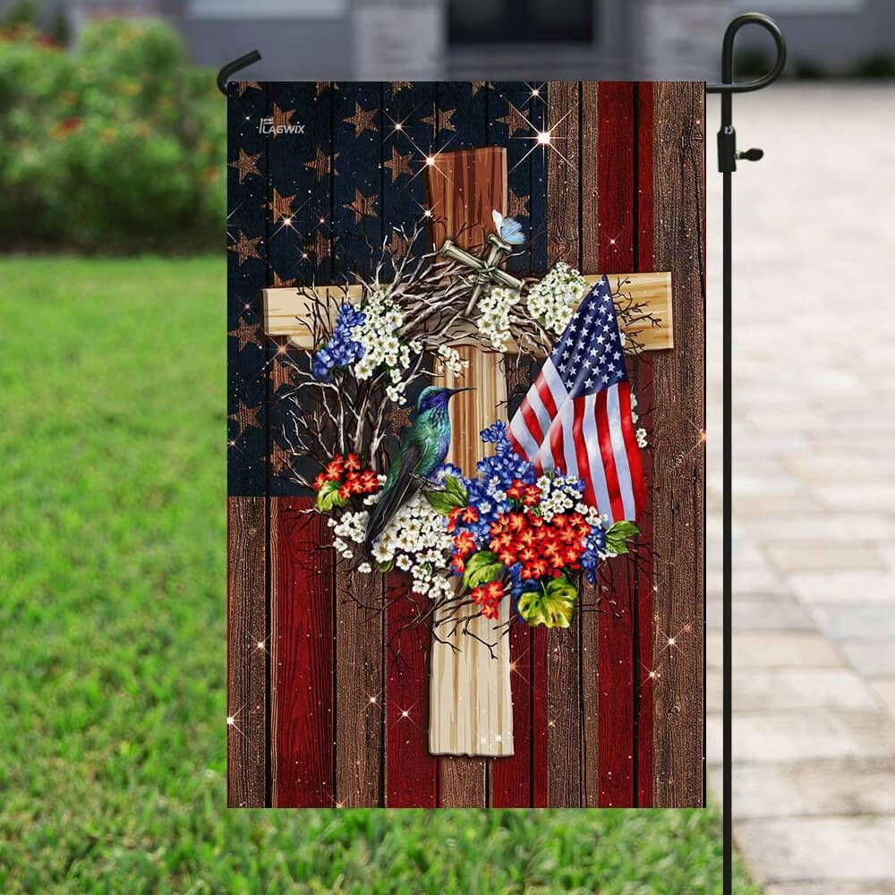 God Bless America Hummingbird American Flag Garden Flag House Flag