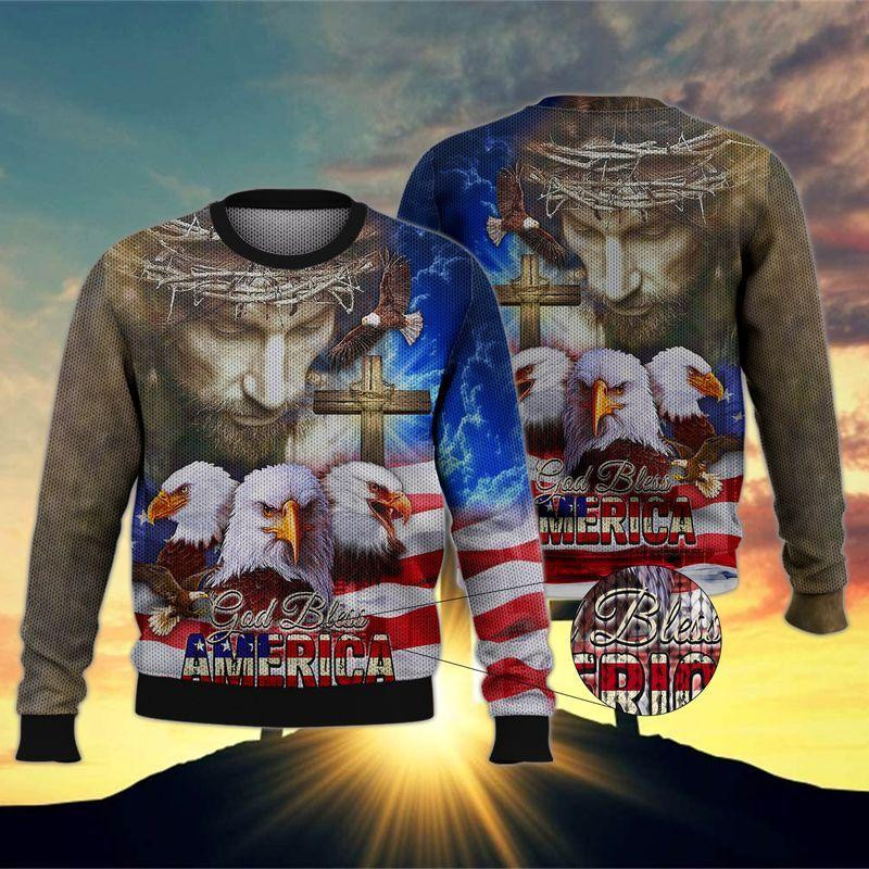 God Bless America Ugly Christmas Sweater, Ugly Sweater For Men Women, Holiday Sweater