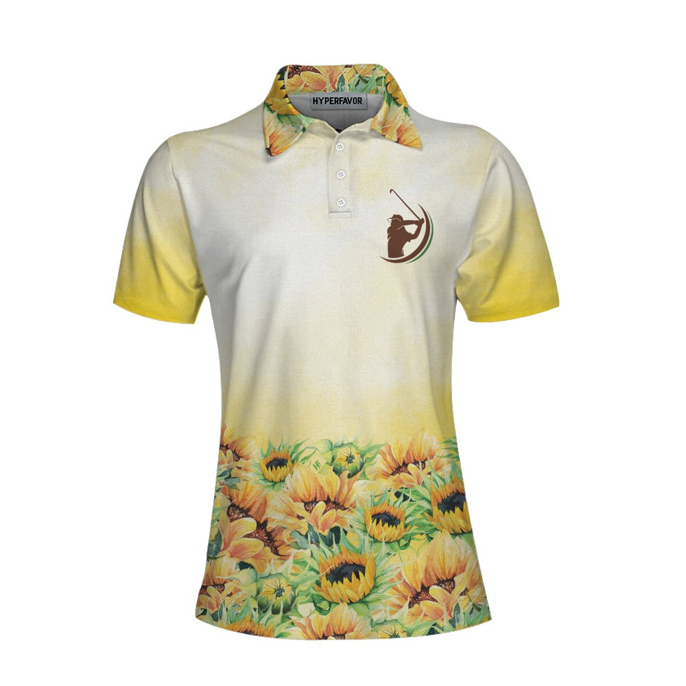 God Made Golf Girl Sunshine Short Sleeve Women Polo Shirt Yellow Sunflower Golf Shirt For Ladies Unique Female Golf Gift