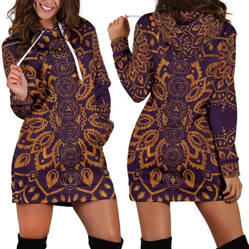 Gold Chakra Mandala Womens Hoodie Dress Sweater Dress Sweatshirt Dress 3d All Over Print For Women Dress Hoodie