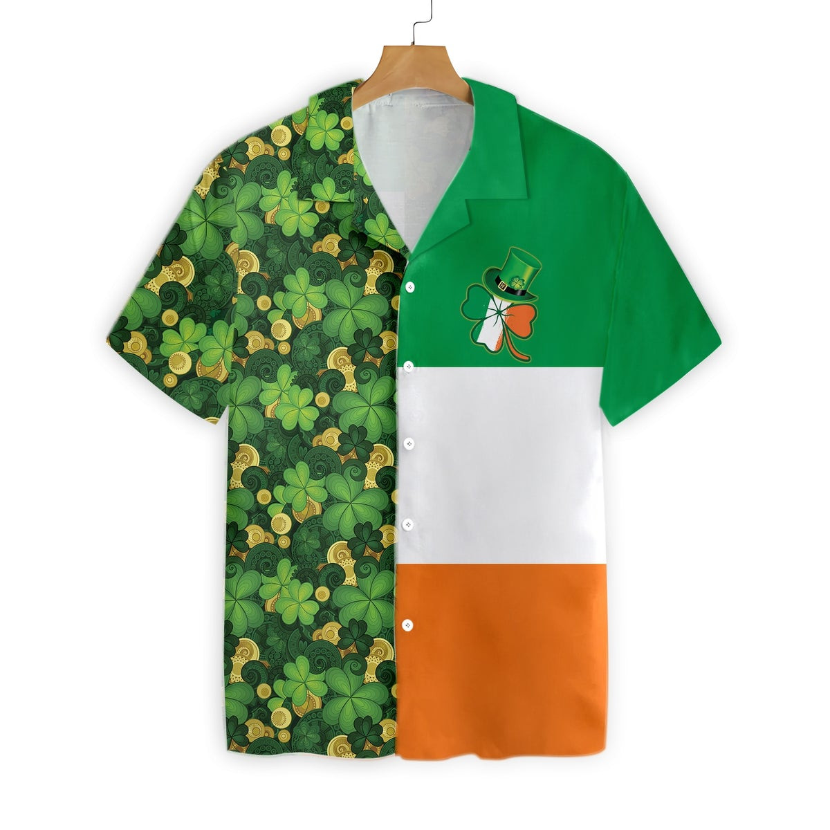 Gold Coins Shamrock Saint Patricks Day Irish Ireland Flag Hawaiian Shirt