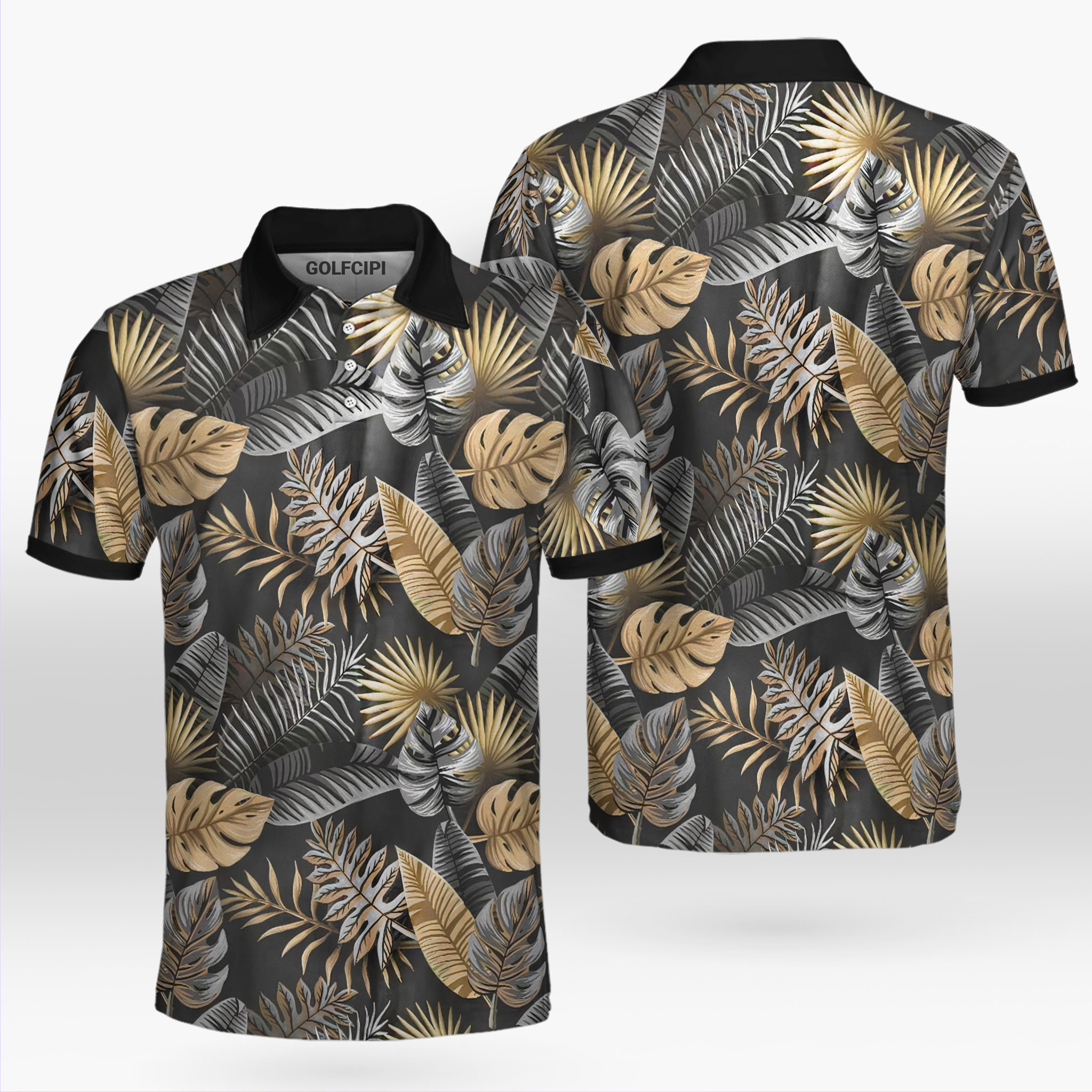 Gold Pattern Tropical Polo Shirt Best Golf Shirts For Men