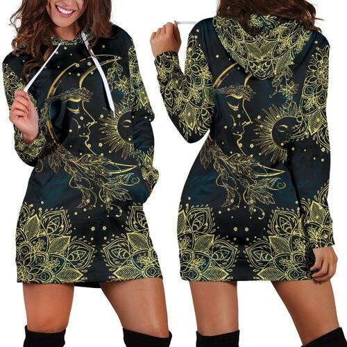 Gold Sun Moon Hoodie Dress Sweater Dress Sweatshirt Dress 3d All Over Print For Women Dress Hoodie