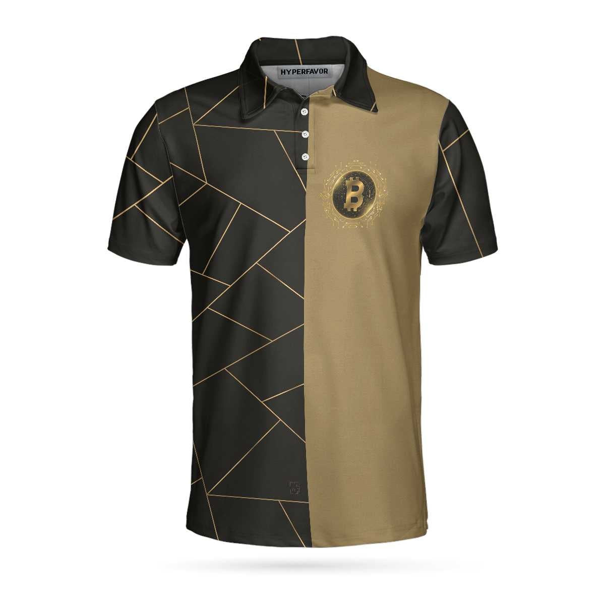 Golden Bitcoin Cryptocurrency Polo Shirt Best Cryptocurrency Short Sleeve Polo Shirt For Adults