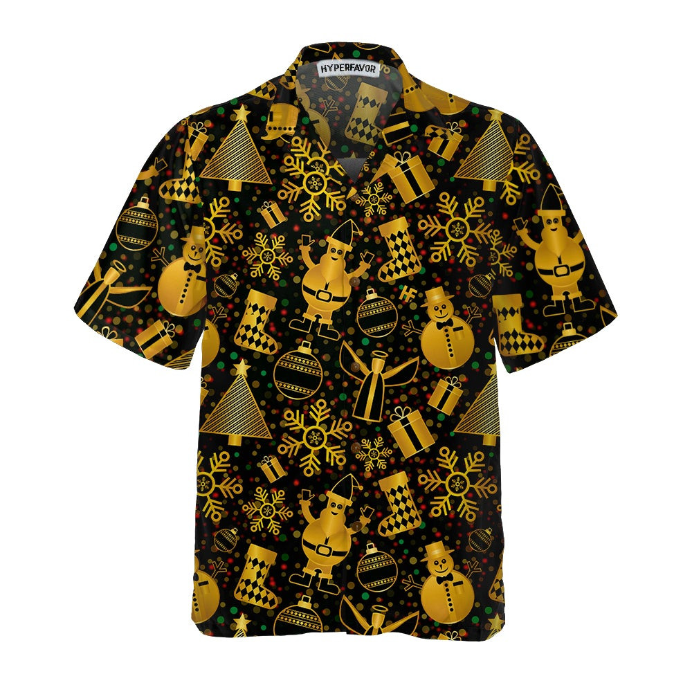 Golden Christmas Elements Hawaiian Shirt Funny Christmas Shirt For Men Best Xmas Gift Idea