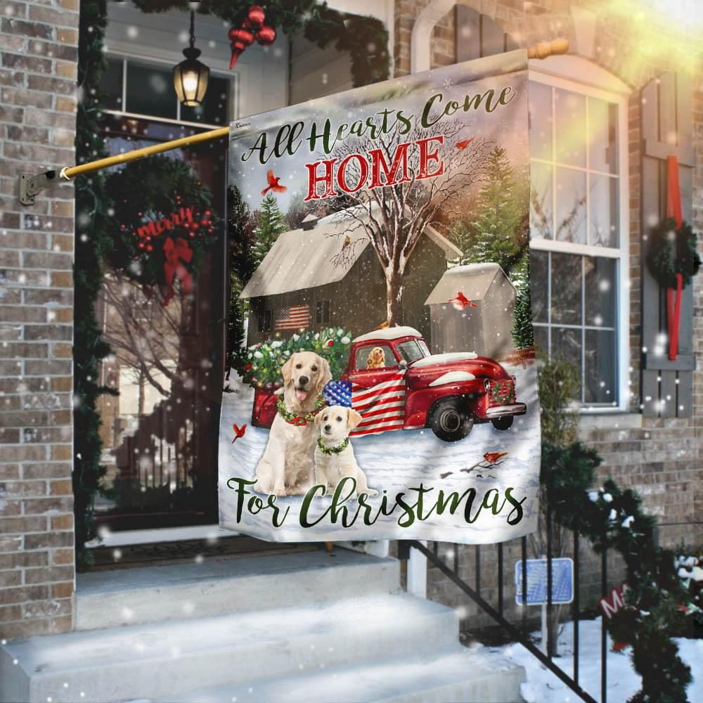 Golden Retriever All Hearts Come Home For Christmas American Flag Garden Flag House Flag