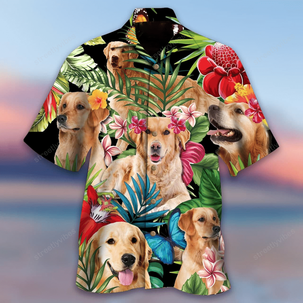 Golden Retriever And Flowers Hawaiian Shirt Hawaiian Shirt For Men