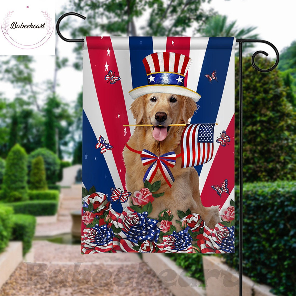 Golden Retriever Dog Independence Day Flag 4th Of July FlagDog Fourth July Flag USA Independence Day Proud Nation Flags