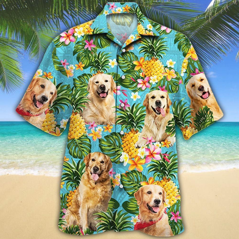 Golden Retriever Dog Lovers Pineapple Aloha Hawaiian Shirt Colorful Short Sleeve Summer Beach Casual Shirt For Men And Women