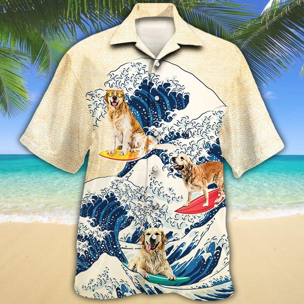 Golden Retriever Dog Lovers Wave Aloha Hawaiian Shirt Colorful Short Sleeve Summer Beach Casual Shirt For Men And Women