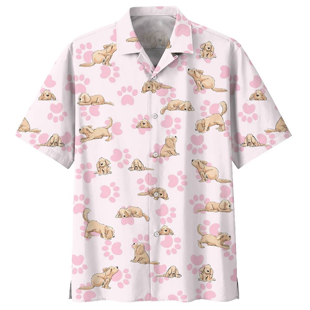 Golden Retriever Dog Paw Aloha Hawaiian Shirt Colorful Short Sleeve Summer Beach Casual Shirt For Men And Women