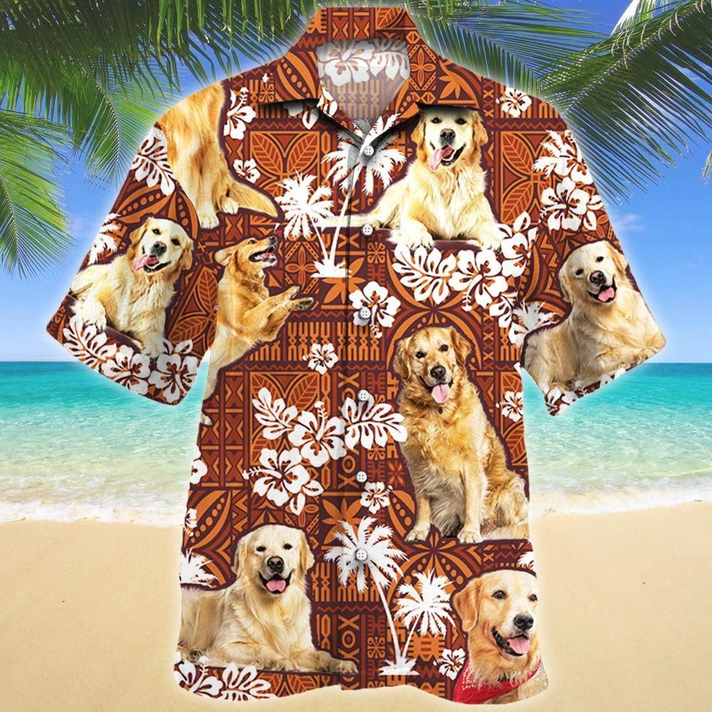 Golden Retriever Dog Red Tribal Aloha Hawaiian Shirt Colorful Short Sleeve Summer Beach Casual Shirt For Men And Women