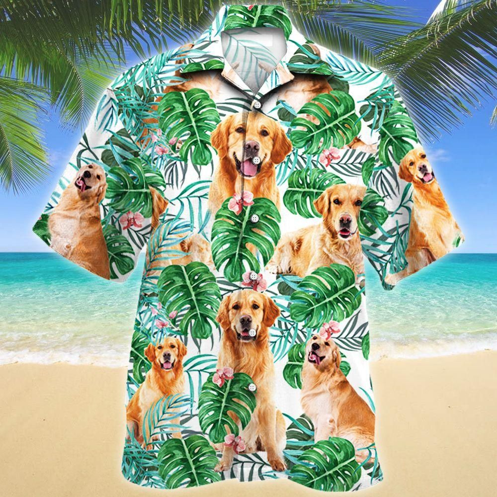 Golden Retriever Dog Tropical Plant Aloha Hawaiian Shirt Colorful Short Sleeve Summer Beach Casual Shirt For Men And Women