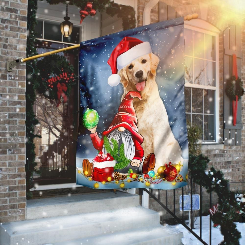 Golden Retriever Gnome Merry Christmas Garden Flag House Flag