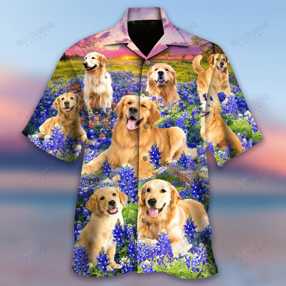 Golden Retriever In Bluebonnet Aloha Hawaiian Shirt Colorful Short Sleeve Summer Beach Casual Shirt For Men And Women