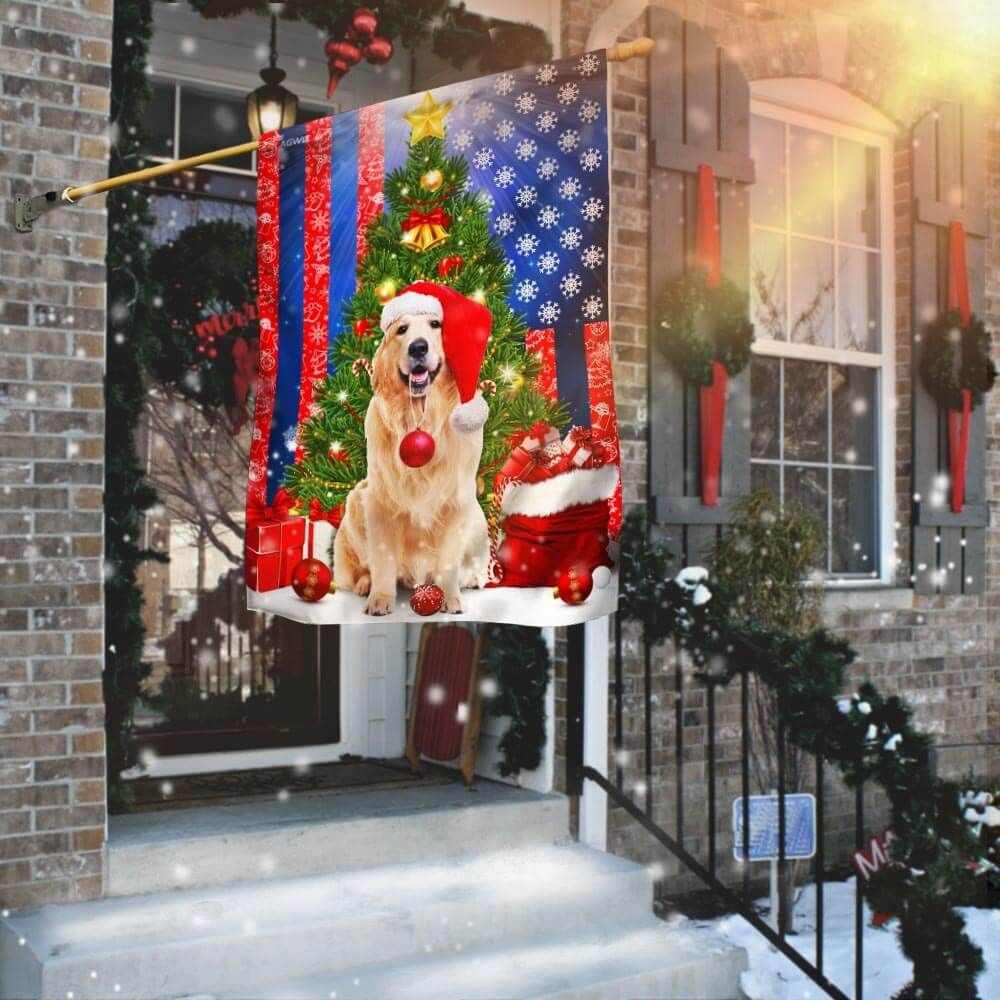 Golden Retriever Merry Christmas American Flag Garden Flag House Flag