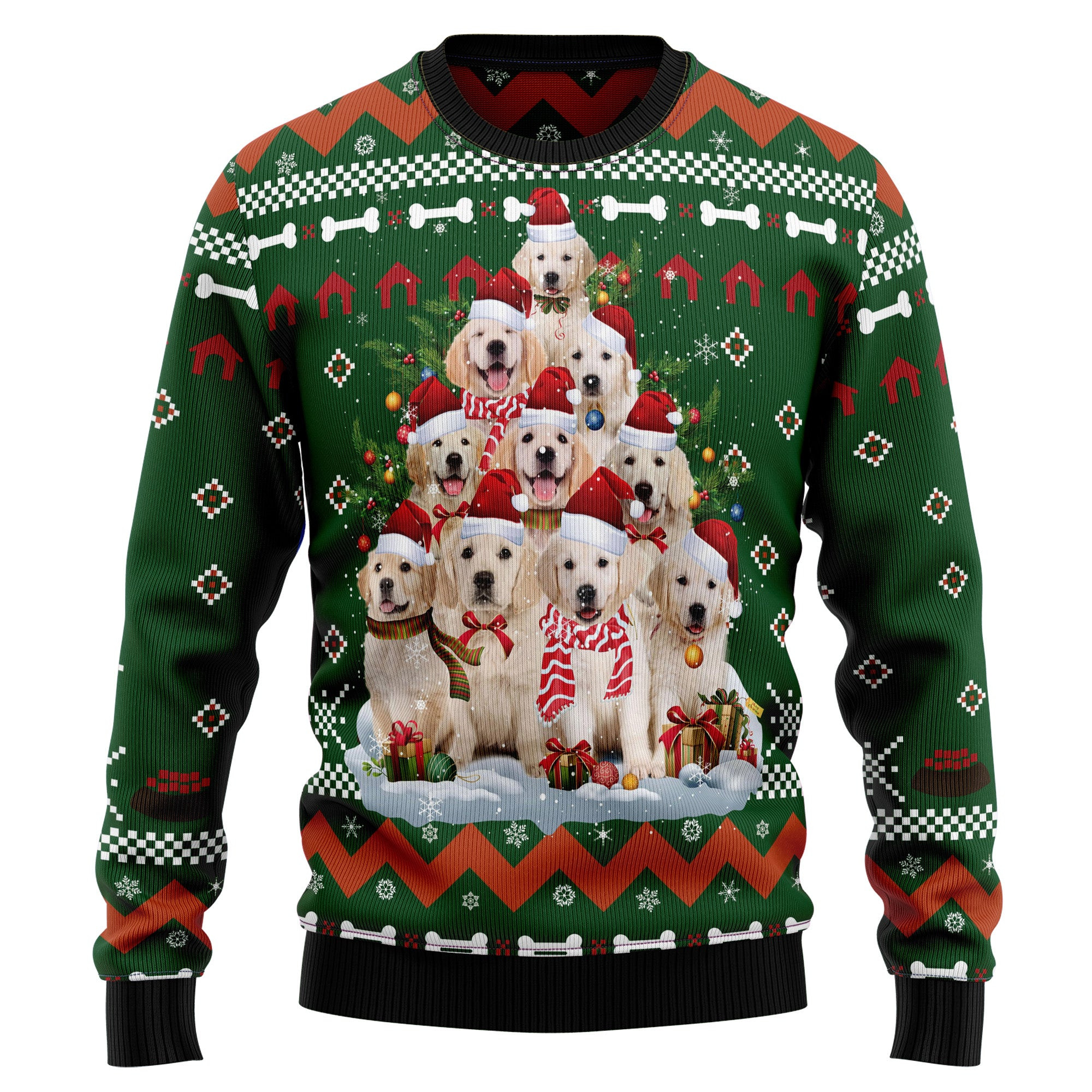 Golden Retriever Pine Tree Ugly Christmas Sweater