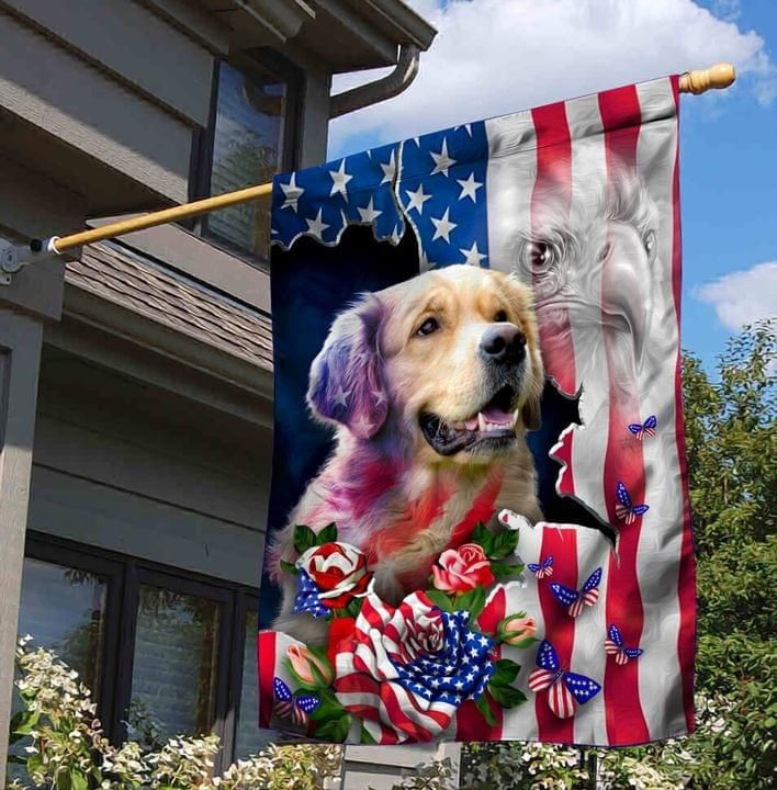 Golden Retriever Proud Nation Dog Lover American Flag Garden Flag House Flag