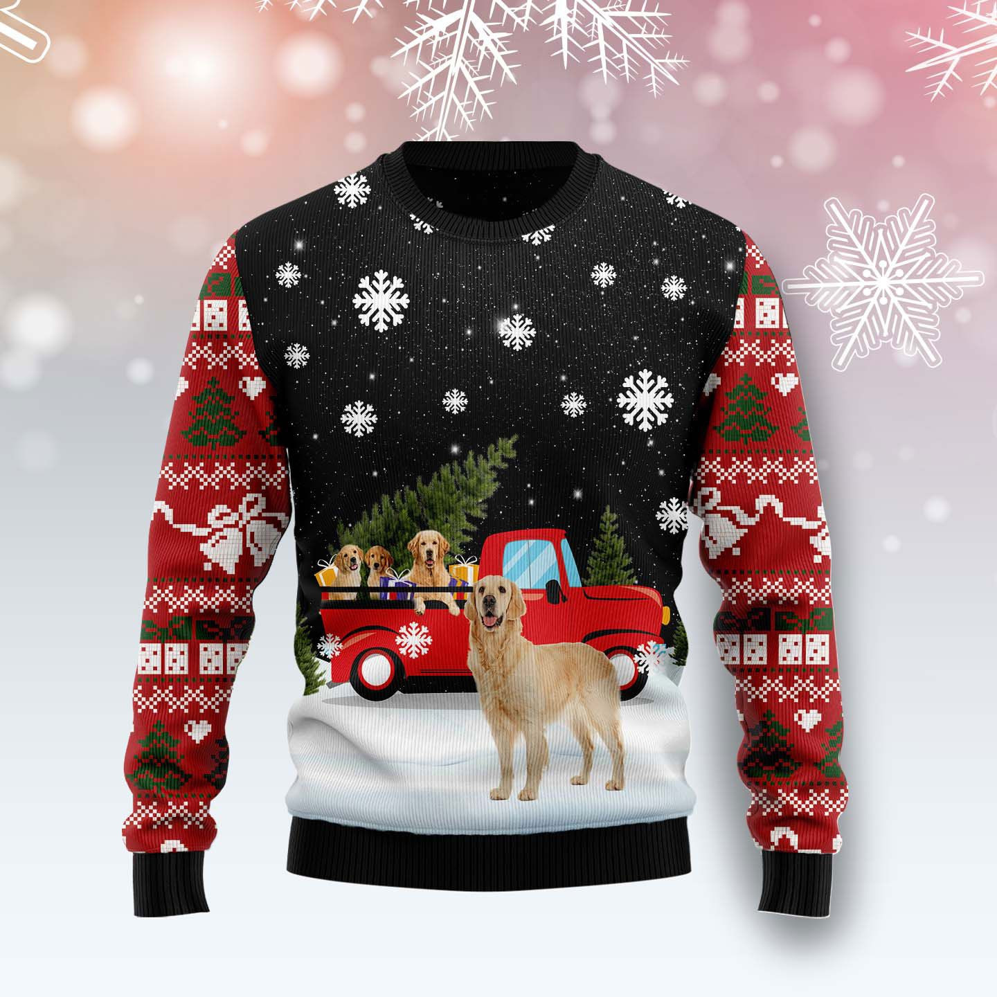 Golden Retriever Red Truck Ugly Christmas Sweater Ugly Sweater For Men Women