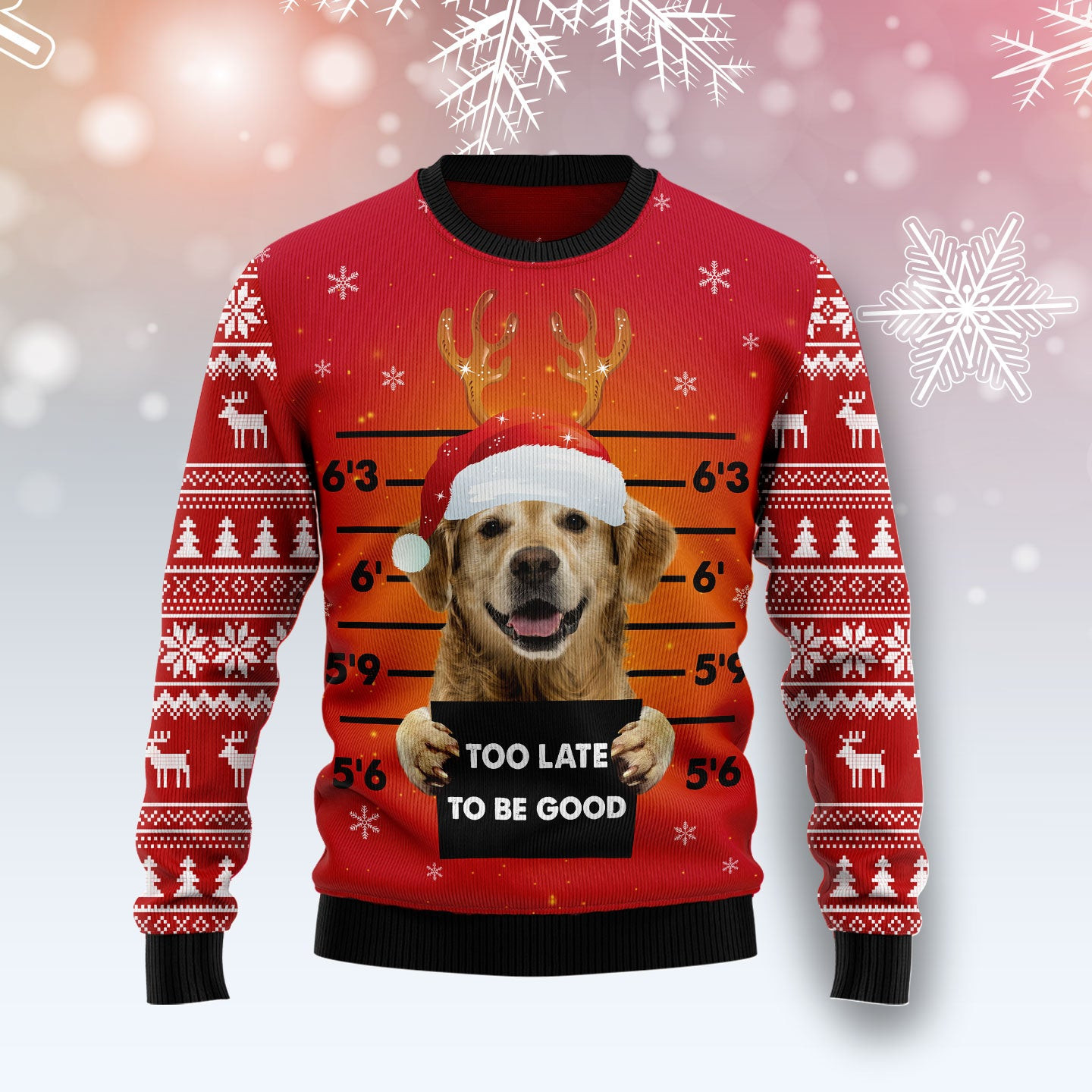 Golden Retriever Too Late To Be Good Ugly Christmas Sweater, Ugly Sweater For Men Women, Holiday Sweater