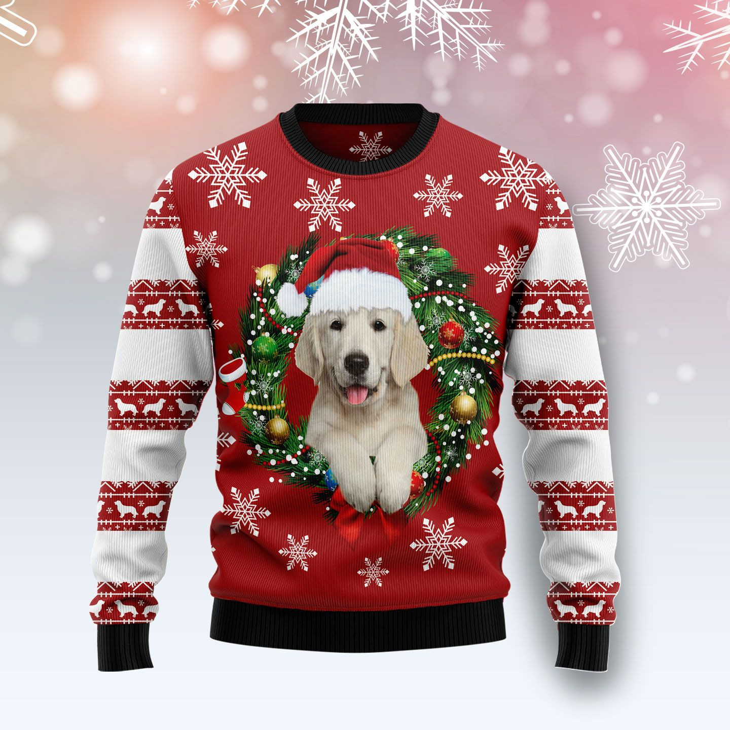 Golden Retriever Wearing Santas Hat Ugly Christmas Sweater Ugly Sweater For Men Women, Holiday Sweater