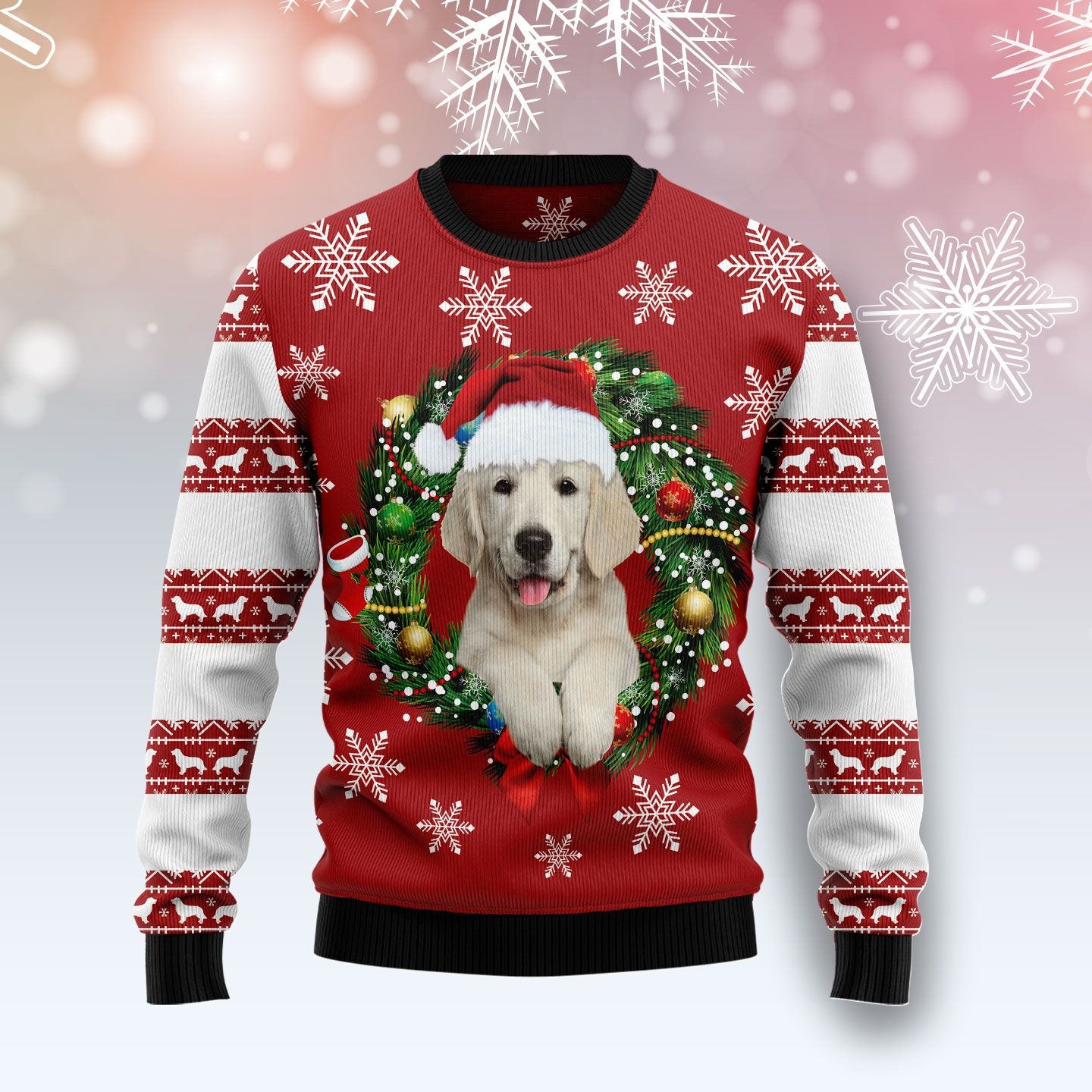 Golden Retriever Wearing Santas Hat Ugly Christmas Sweater Ugly Sweater For Men Women