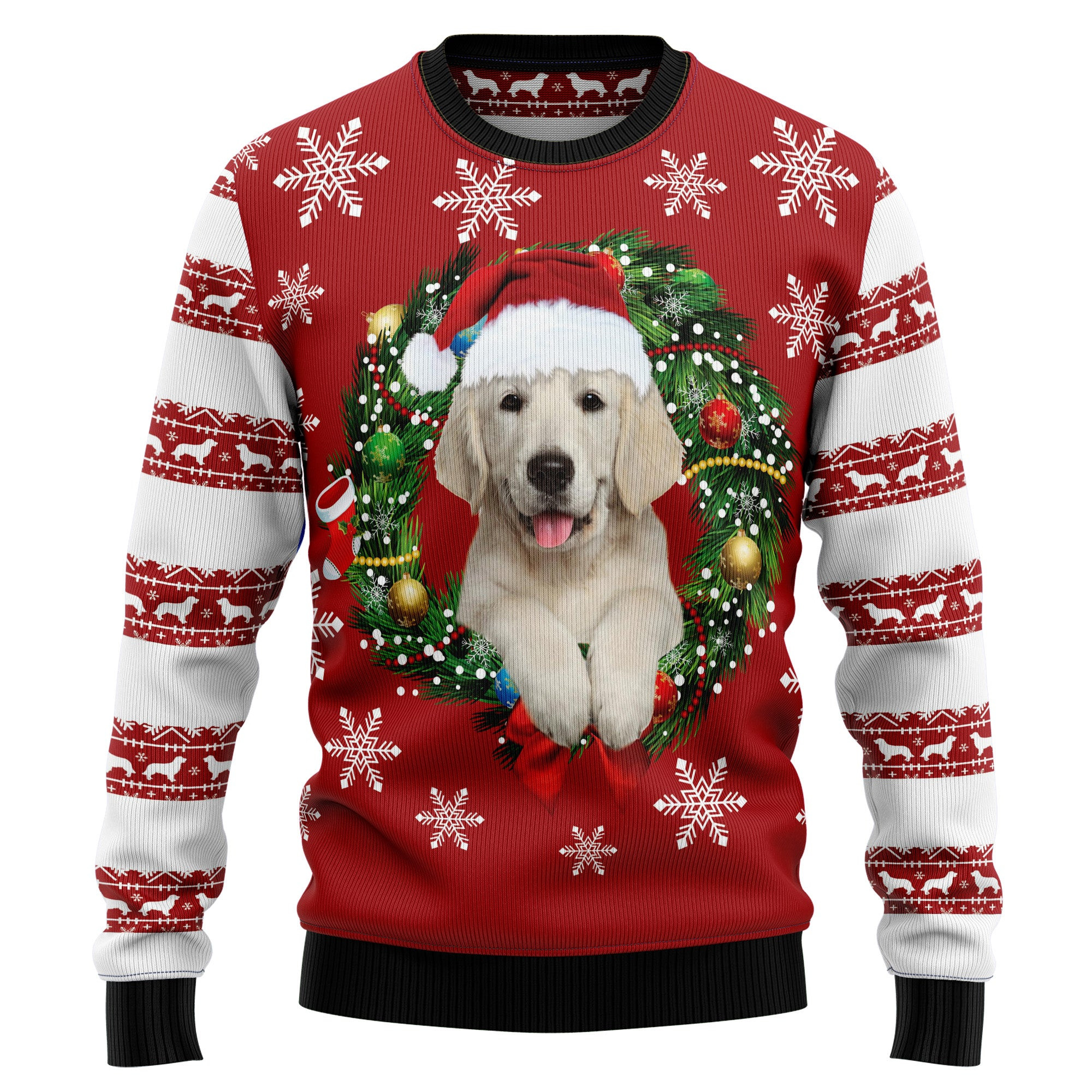 Golden Retriever Wearing Santas Hat Ugly Christmas Sweater