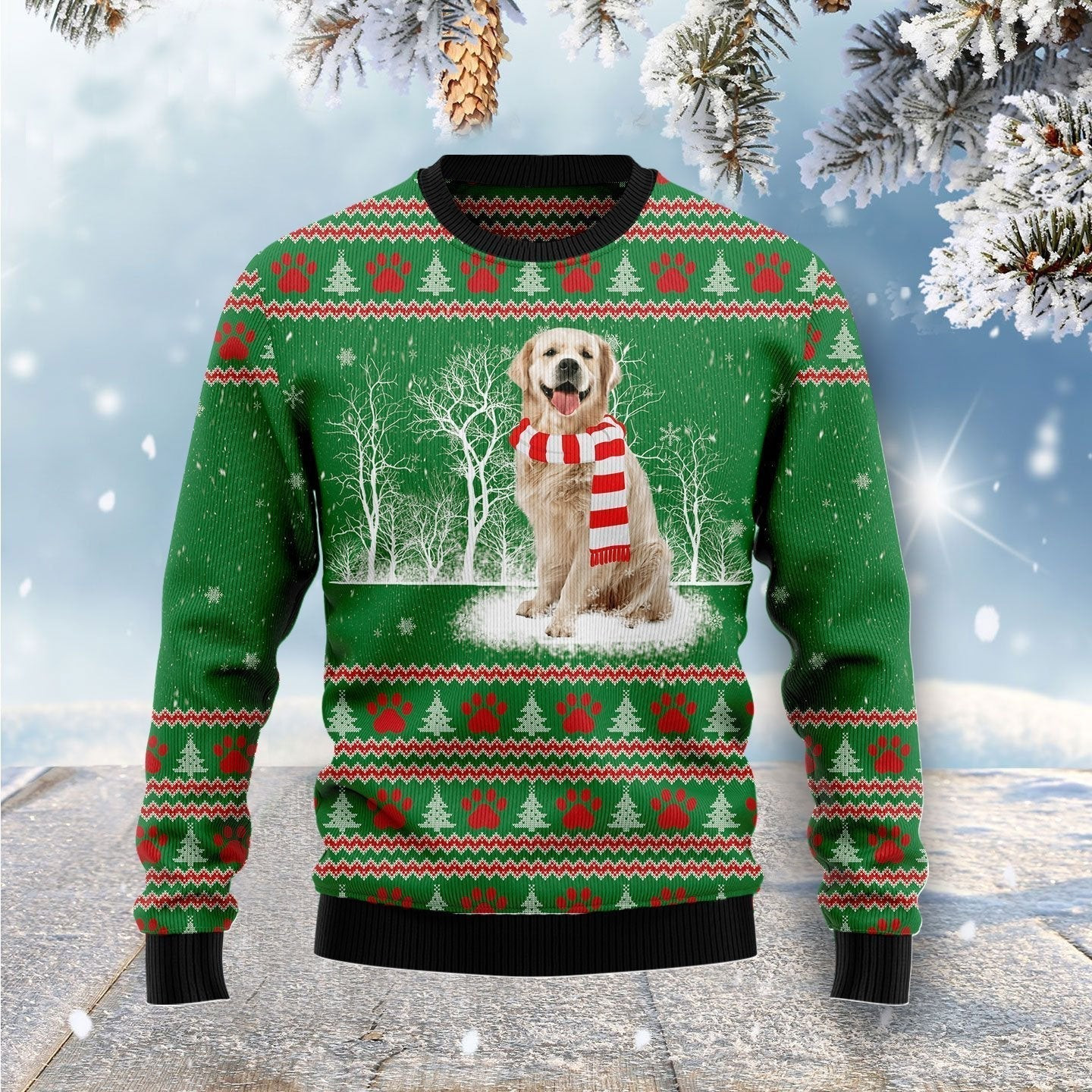 Golden Retriever Winter Tree Ugly Christmas Sweater Ugly Sweater For Men Women, Holiday Sweater