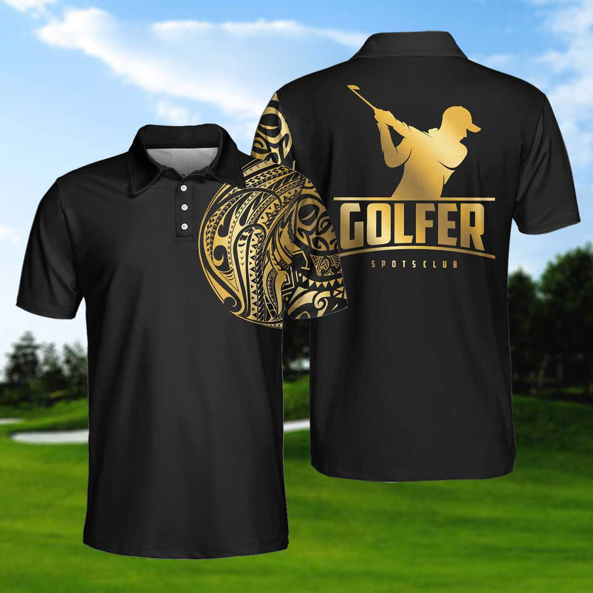 Golden Tattoo Golf Polo Shirt Black And Golf Modern Greek Key Pattern Polo Shirt Best Golf Shirt For Men