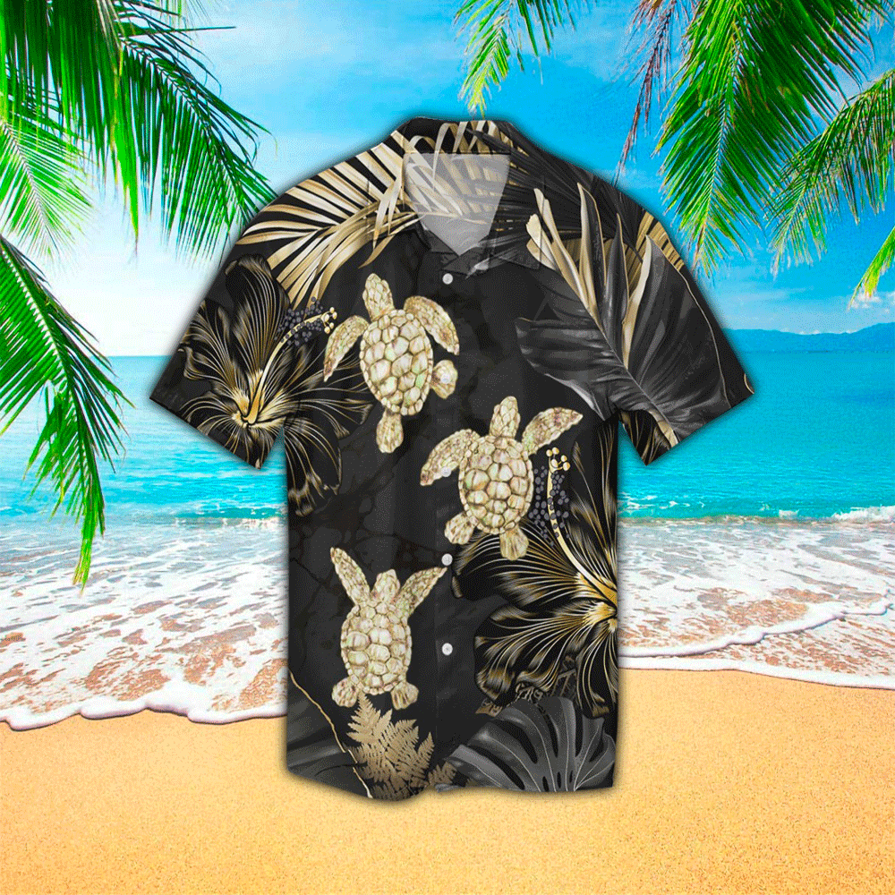 Golden Tropical Turtle Hawaiian Shirt Summer Aloha Shirt