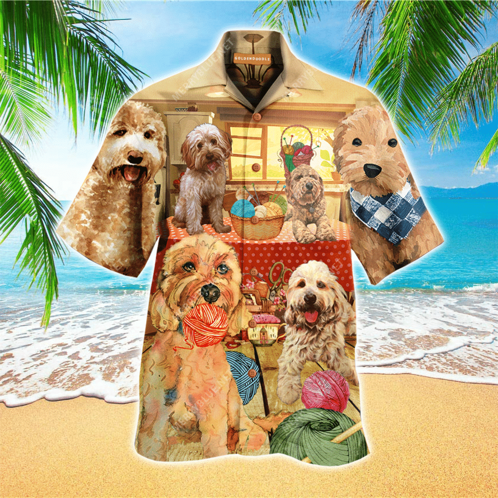 Goldendoodle Apparel Goldendoodle Hawaiian Button Up Shirt for Men and Women