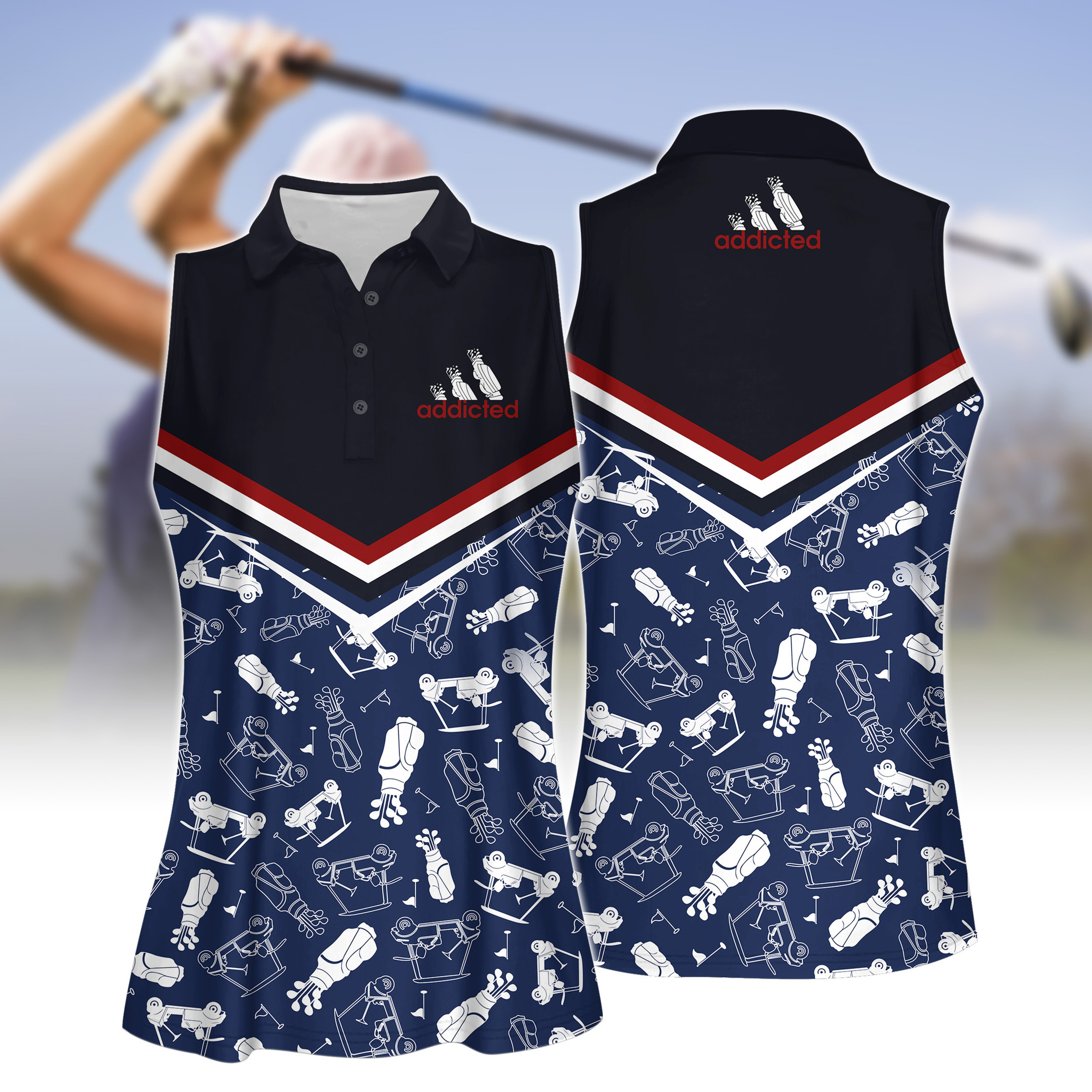 Golf Addicted Line Seamless Pattern Women Short Sleeve Polo Shirt Sleeveless Polo Shirt