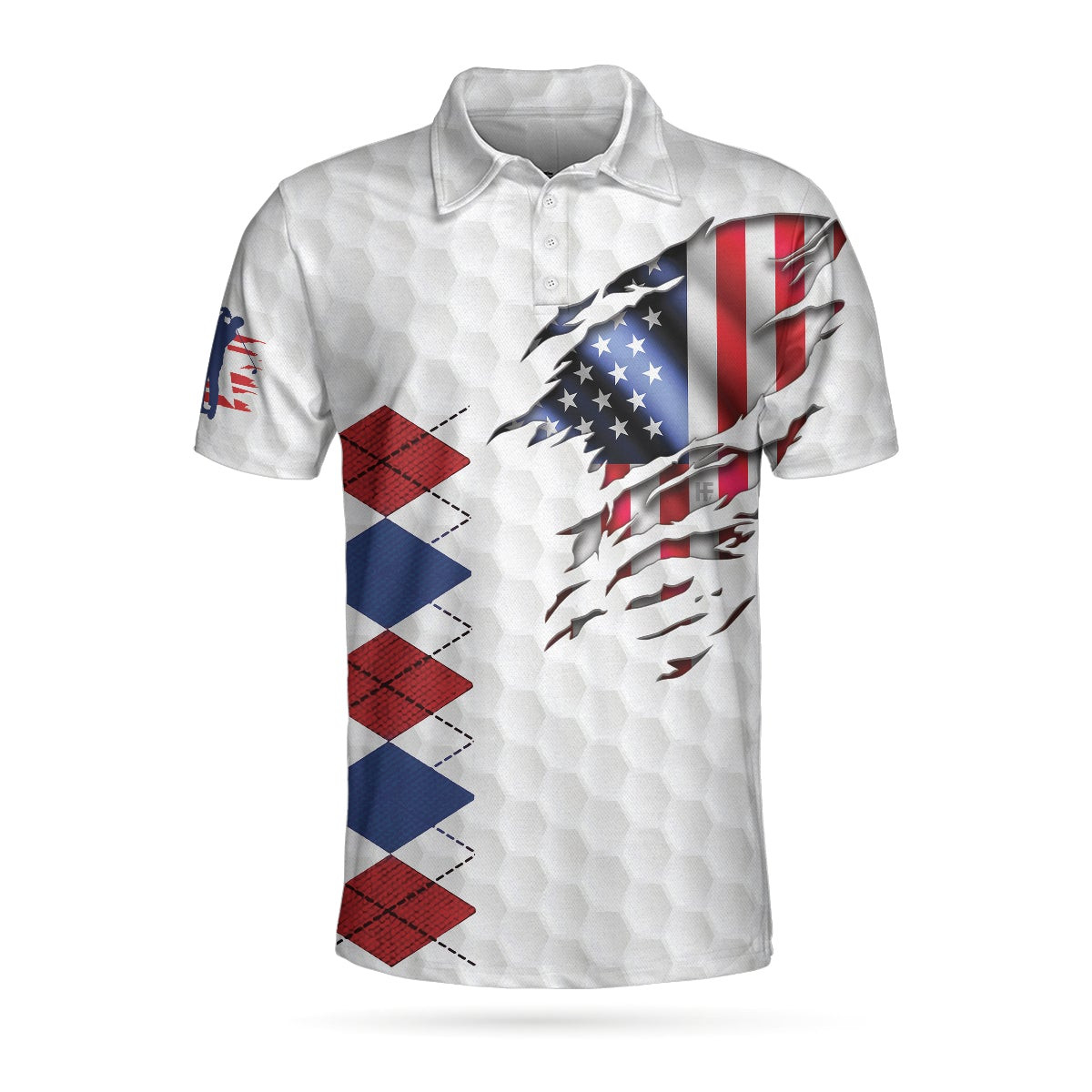 Golf American Flag Argyle Polo Shirt White Golf Texture American Flag Polo Shirt Patriotic Golf Shirt For Men