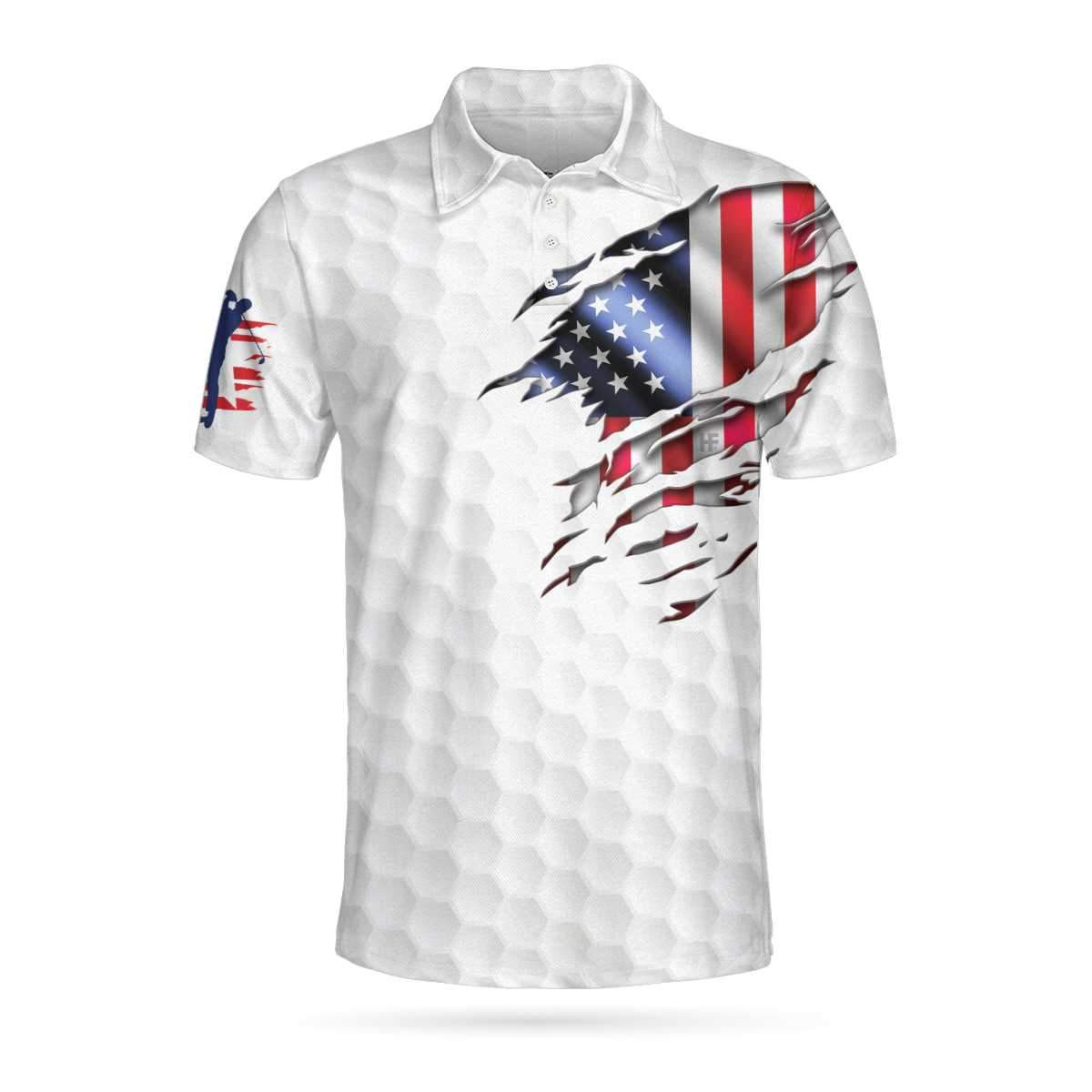 Golf American Flag Custom Polo Shirt Golf Pattern Ripped American Flag Polo Shirt Patriotic Golf Shirts Short Sleeve Polo For Men