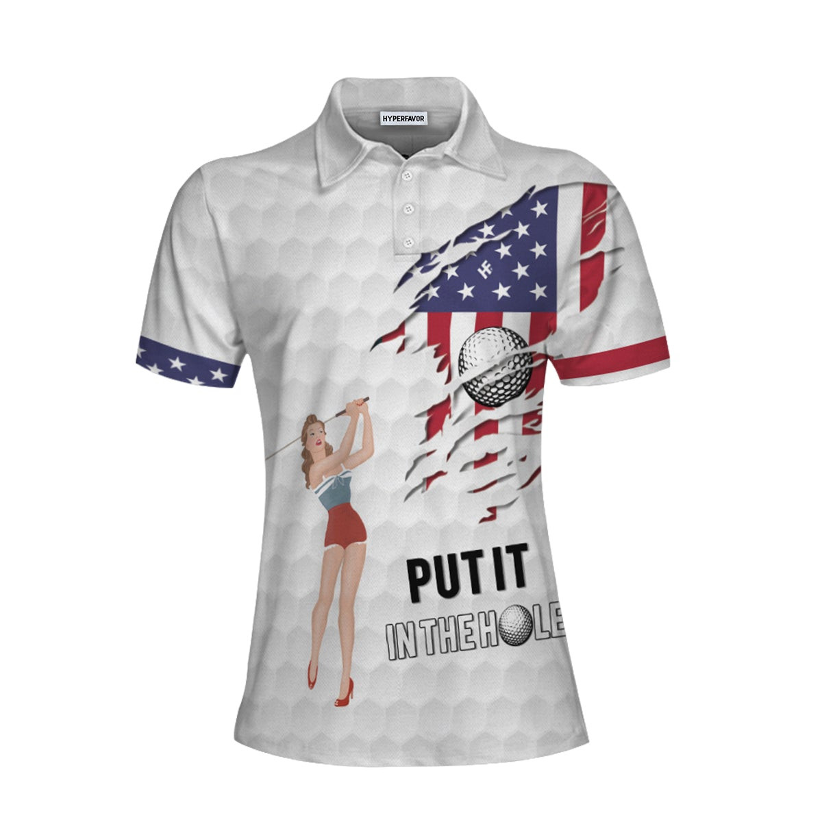 Golf American Flag Girl Short Sleeve Women Polo Shirt