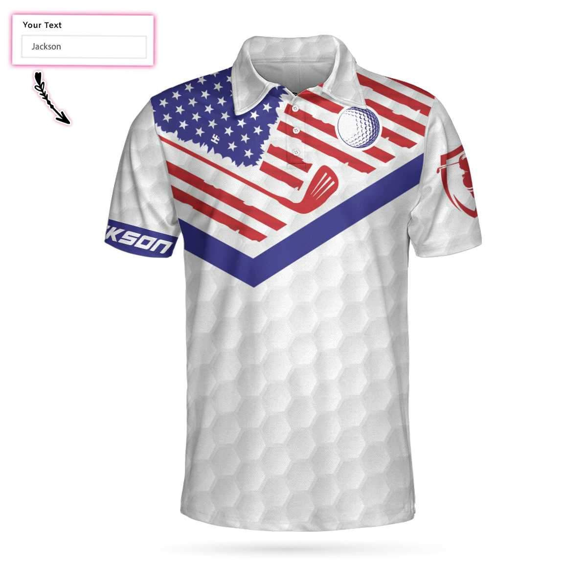 Golf American Flag New Custom Polo Shirt White Golf Pattern Personalized Polo Shirt Patriotic Golf Shirts Short Sleeve Polo For Men